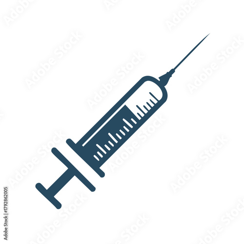 Vaccination syringe illustration in teal color against white background.