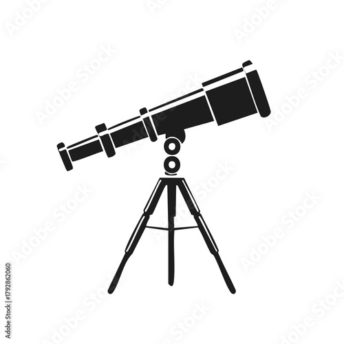 Classic telescope silhouette on tripod for astronomy and space exploration icon