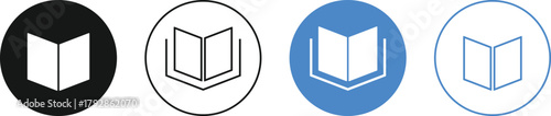 book icon set. Education, Reading, and Knowledge symbols. Library and E-reader sign. Storytelling, Research, and Content Management Symbol Collection