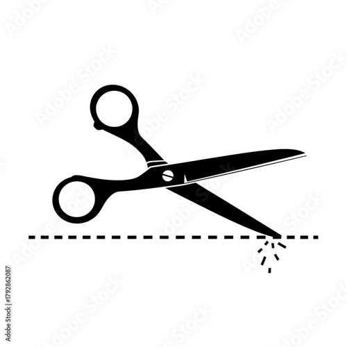Scissors cutting a dashed line