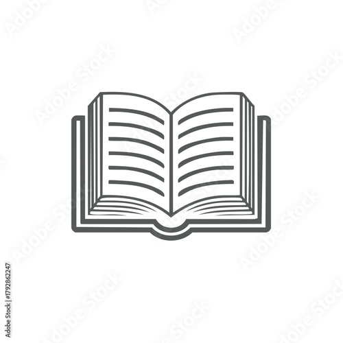 Stylized open book with horizontal lines representing pages in a simple vector graphic