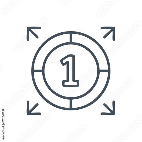 Number One Target Icon with Expanding Arrows symbolizing growth achievement and focus