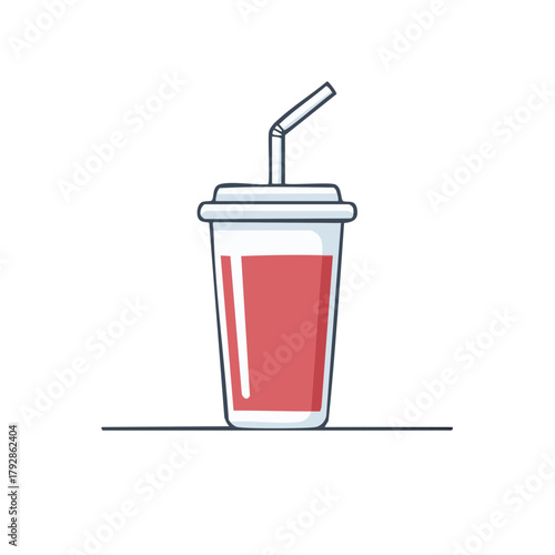 Simple illustration of a red soda cup with straw and lid isolated on white background