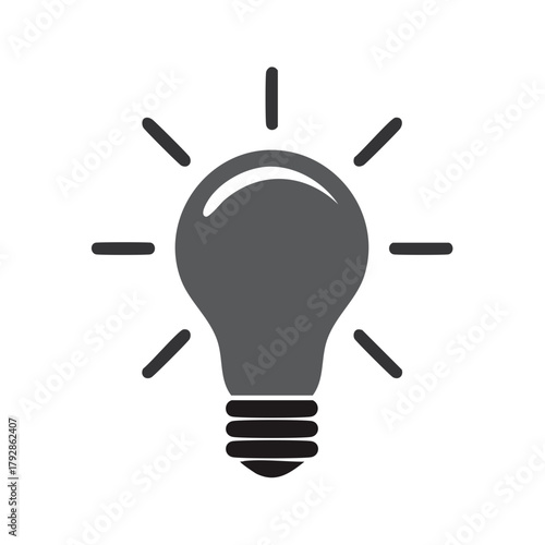 Simple gray light bulb with radiating lines, symbolizing innovation and ideas