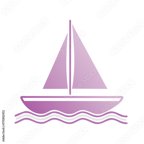 Sailboat gliding across wavy purple water with a gradient color
