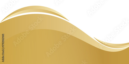 Gold gradient for banner, gold wavy shape, gold wave curve on white background, gold wave angle shape for banner.