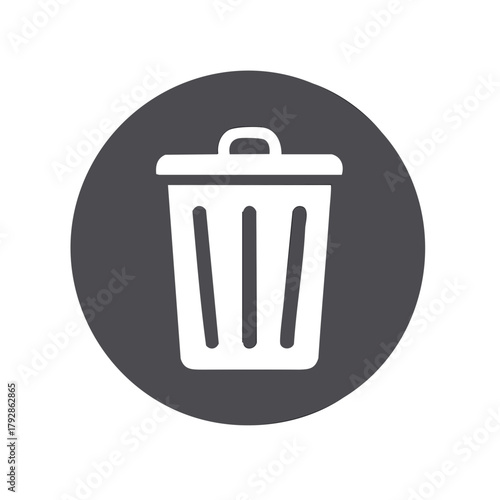 Simple white trash can icon inside a dark gray circle representing delete or erase action