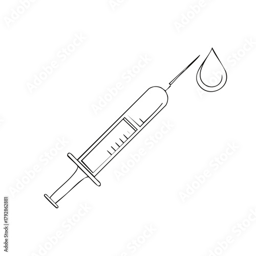 Line Drawing of a Medical Syringe and Droplet