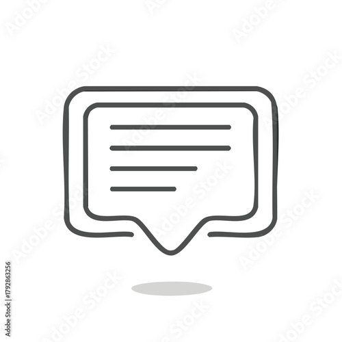 Simple hand drawn speech bubble outline with horizontal lines inside indicating text message or conversation