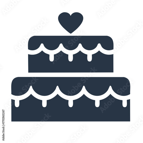 Two tier cake with heart topper vector icon symbol