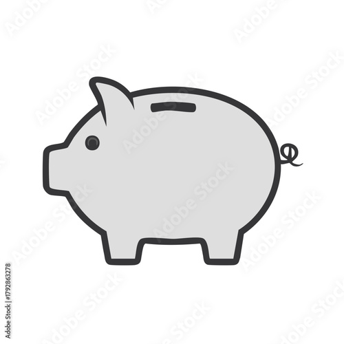 Simple Illustration of a Grey Piggy Bank with Black Outline and Slot