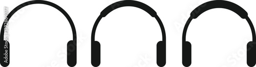 Headphone Icon Set. Headset and Digital Communication Icons collection. Audio Listening and Music Symbol. Listening Equipment and Volume Control