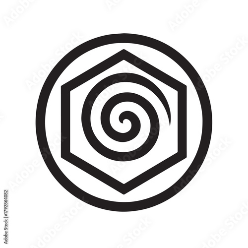 Abstract spiral within a hexagon and circle
