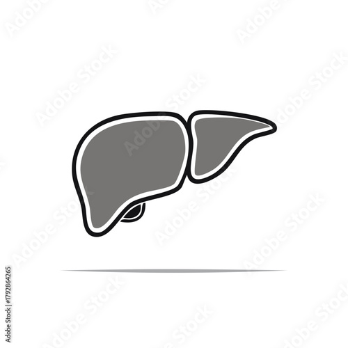 Stylized illustration of a human liver organ with gray shading and black outline for medical or health concepts