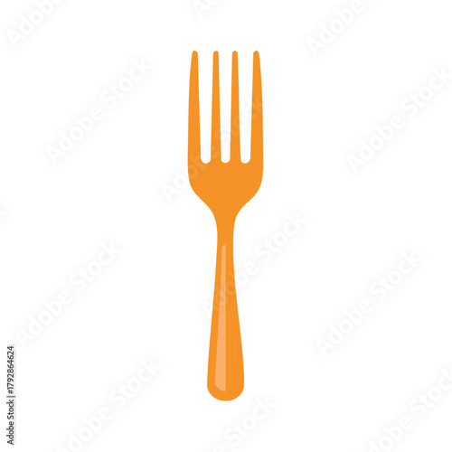 Vibrant orange plastic fork dining utensil kitchenware isolated