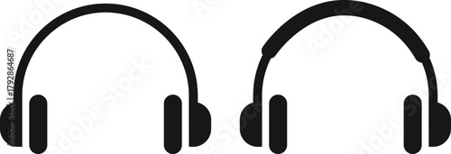 Headphone Icon Set. Headset and Digital Communication Icons collection. Audio Listening and Music Symbol. Listening Equipment and Volume Control