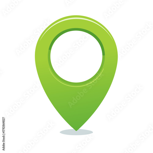 Green GPS location pin marker icon with shadow on a clean white background