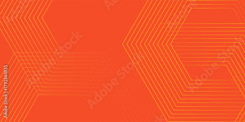 Abstract orange background with glowing geometric lines. Modern shiny yellow hexagon lines pattern. Technology futuristic concept. Suit for poster, banner, brochure, cover, flyer. Vector illustrator