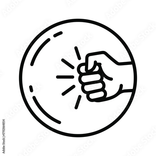 Hand fist punching a circular surface, representing impact or force