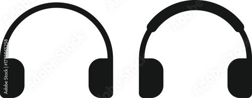 Headphone Icon Set. Headset and Digital Communication Icons collection. Audio Listening and Music Symbol. Listening Equipment and Volume Control