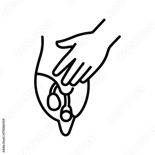 Foto Hand performing testicular selfexamination for health awareness