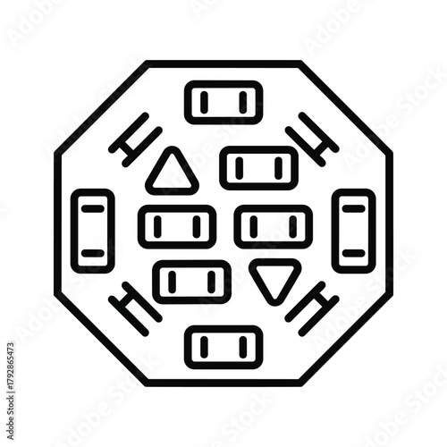 Octagonal shape with multiple input and output ports