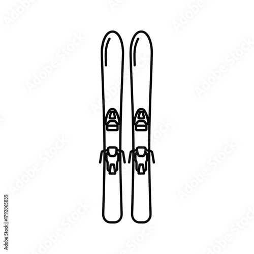 A simple line drawing of a pair of skis with bindings, isolated on a