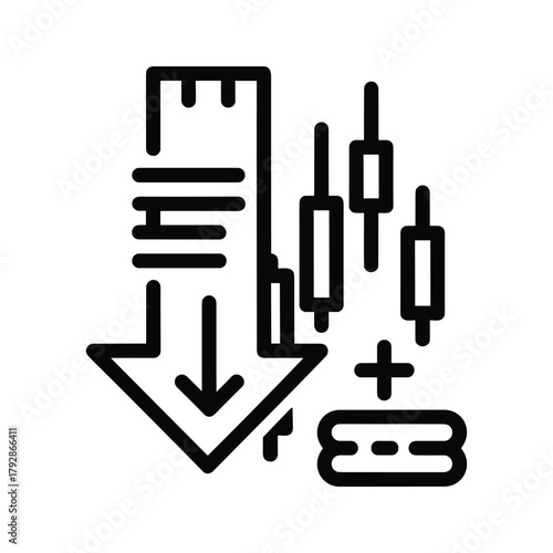Financial market downtrend with candlestick chart and ruler icon