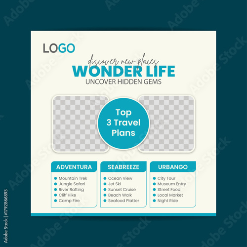 Wonder Life Discover New Places with Top 3 Travel Plans Poster.