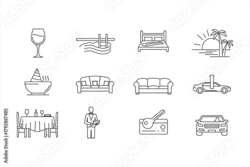 Luxury Hospitality and Travel Line Icons