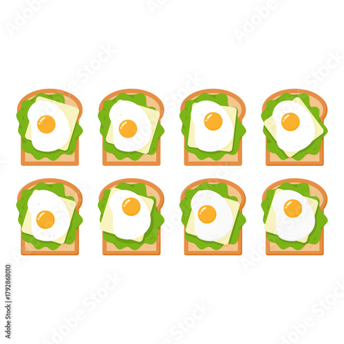 Toast with fried egg lettuce and cheese slice illustration