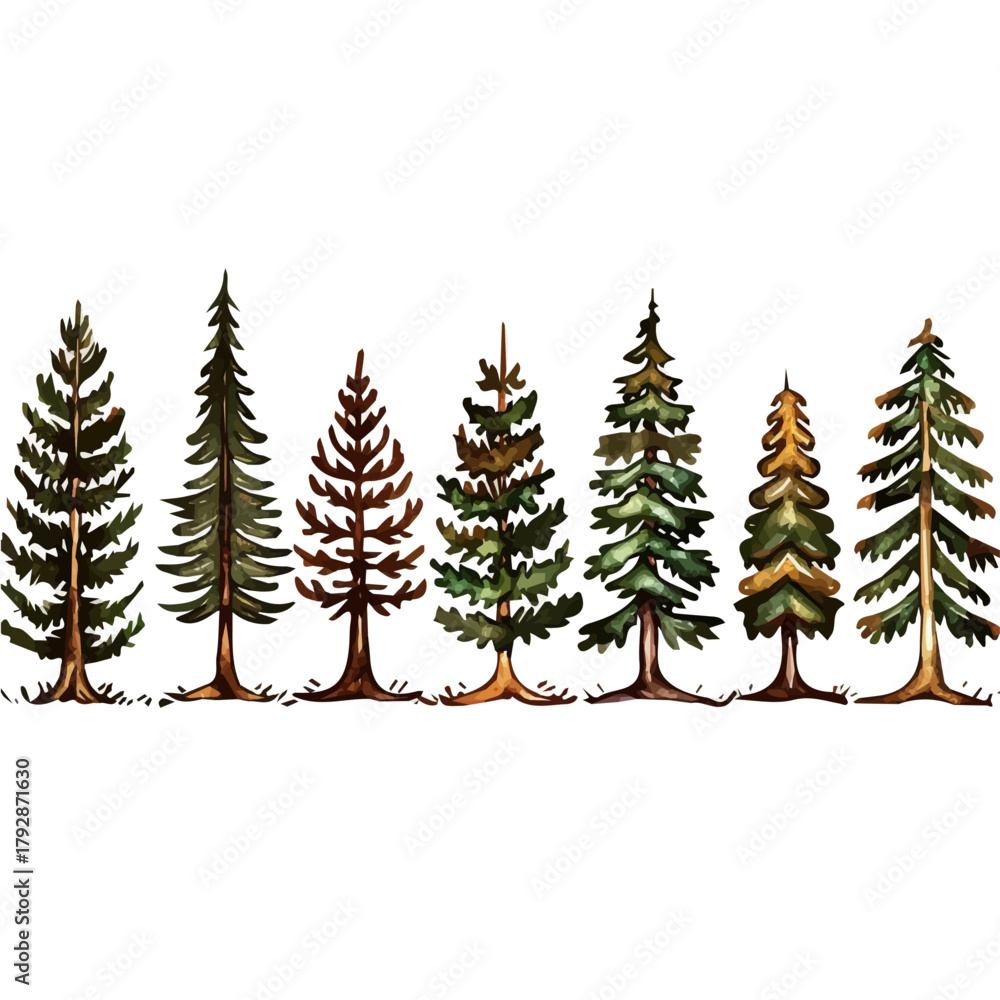 Obraz premium My beautiful hand drawn Watercolor illustration, simple flat green forest canopy isolated on a white background, illustration, AI painting design, vector set, eps format design, simple painting