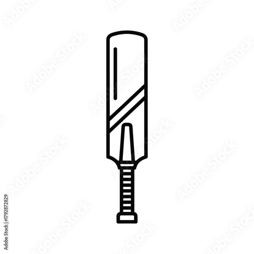 Black and white outline drawing of a cricket bat