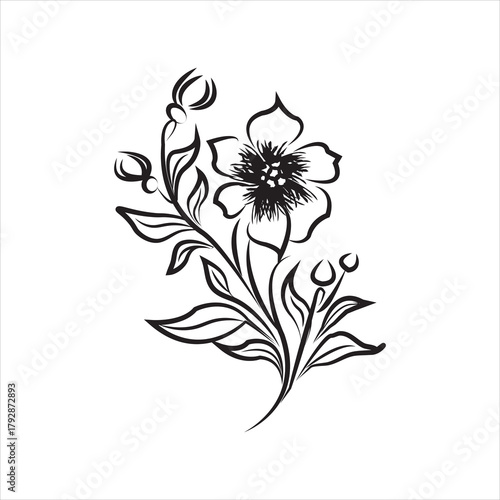 Minimal botanical leaf line art vector. Tattoo flower icon. simple botanical line drawings featuring delicate leaves and branches, ideal for logos, tattoos, invitations, and modern decor.eps10