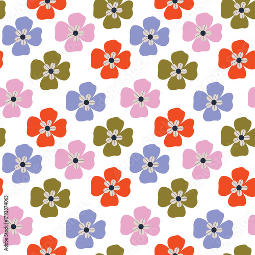 Seamless pattern with cute cartoon flowers for fabric prints