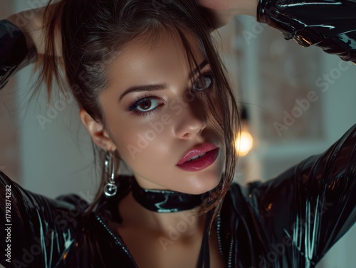 Young woman with intense ga...