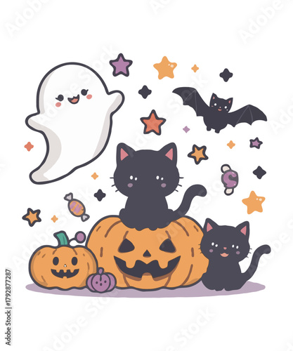 Ghost Black Cats Halloween Themed