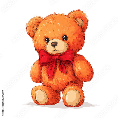 A hand drawn flat 2D illustration of Vibrant teddy bear with bow Collection isolated on a white background, vector icon set, simple design in a flat design, simple 2D illustration, EPS format
