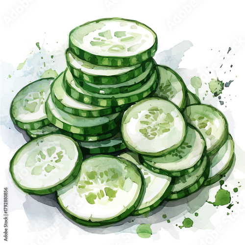 A watercolor sliced horned cucumber painting illustration isolated on a white background, a sliced horned cucumber illustration, simple painting