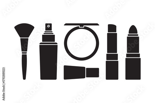 Collection of black cosmetic silhouette icons on a white background