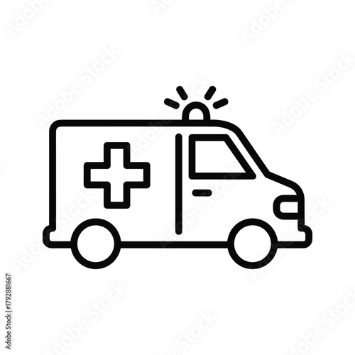 Simple line art icon of an ambulance, isolated on a