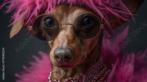 Stylish dog wearing round s...