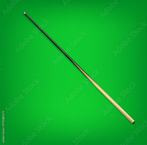 Billiard cues on green background. Snooker sports equipment. Vintage pool cue. Vector