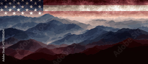 American flag patriotic grunge landscape mountains Majestic patriotic grunge landscape
