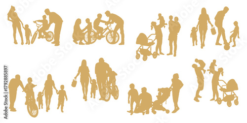 Set of vector silhouettes of people, silhouettes of family