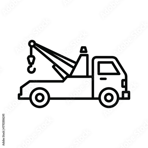 Black and white line drawing of a tow truck