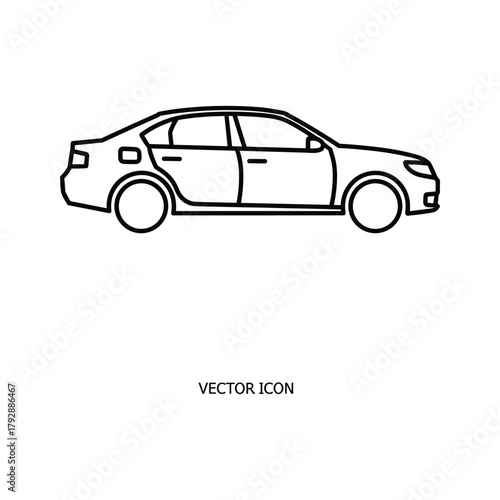 Black and white line drawing of a sedan car