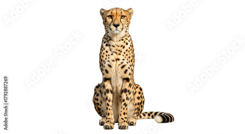 Canvas Print Isolated cheetah sitting tall with a confident expression, looking straight ahea