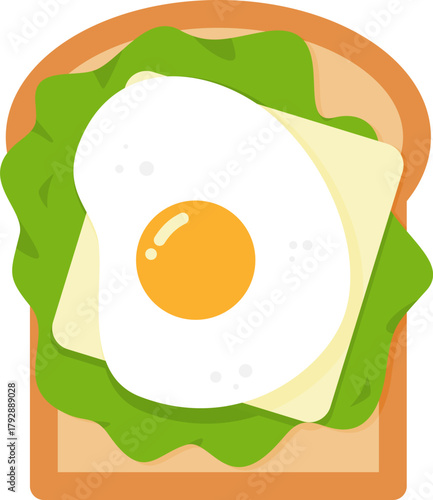Toast with fried egg lettuce and cheese slice illustration