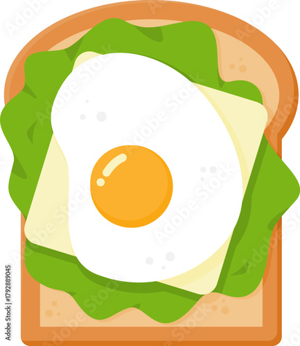 Toast with fried egg lettuce and cheese slice illustration